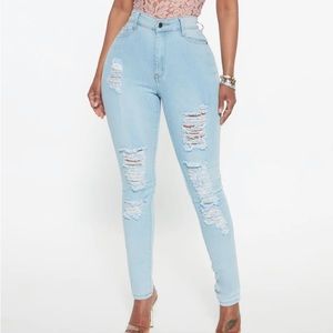 High waisted Light wash ripped jeans